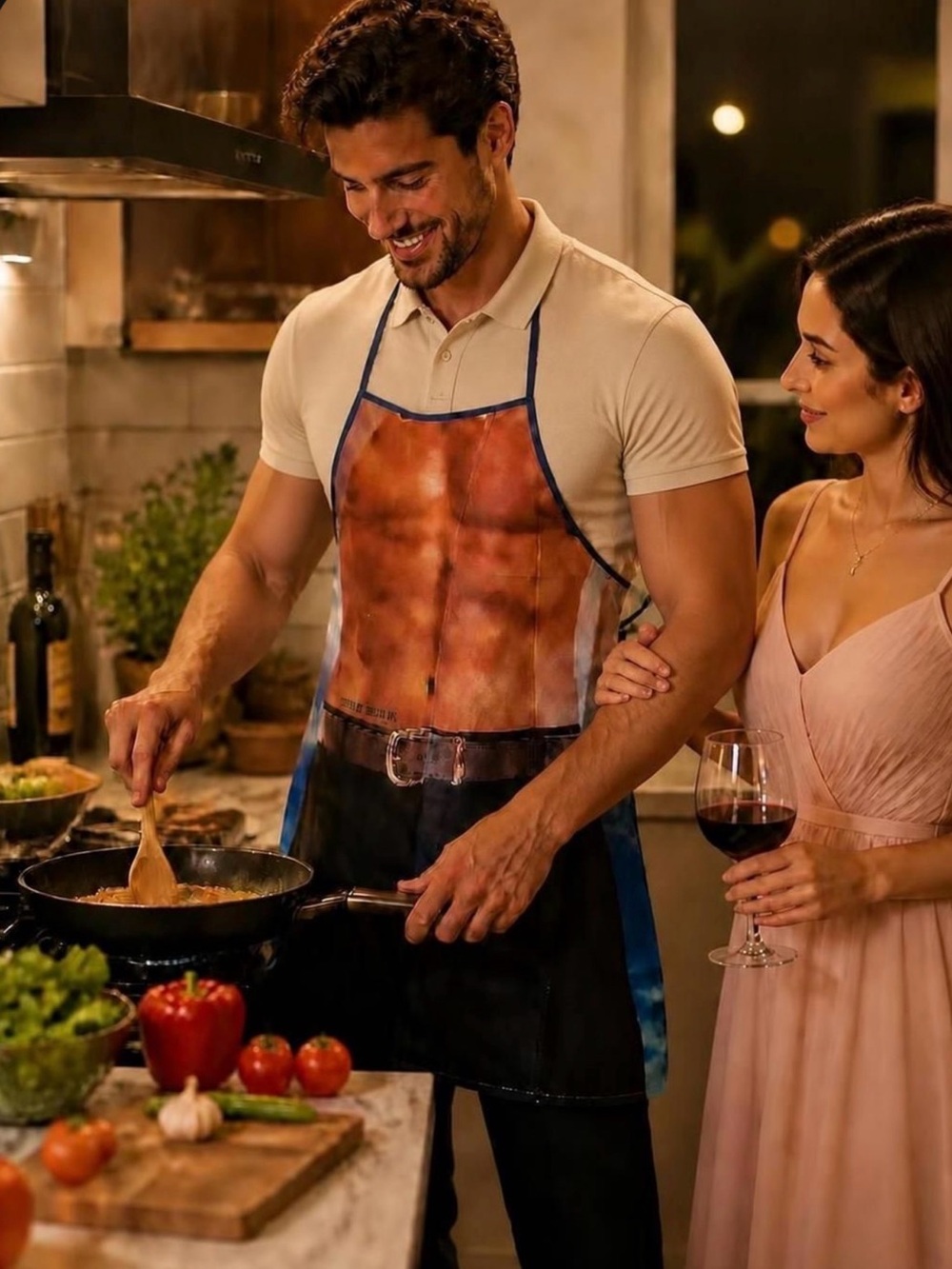 Men's Novelty Torso Apron in Brown and Black - Fun Kitchen Gift